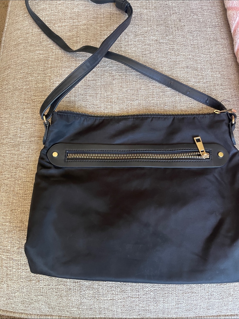 Black Crossbody Shoulder Bag with Gold Hardware